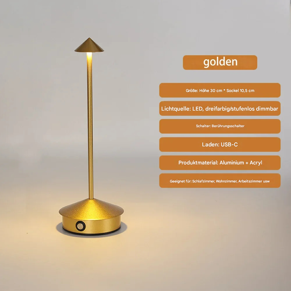 Kabellose LED Tischlampe dimmbar – Moderne Akku Tischleuchte mit Touch-Sensor, Warm-/Neutral-/Kaltweiß, USB-C, Aluminium Design