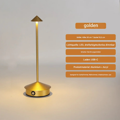 Kabellose LED Tischlampe dimmbar – Moderne Akku Tischleuchte mit Touch-Sensor, Warm-/Neutral-/Kaltweiß, USB-C, Aluminium Design
