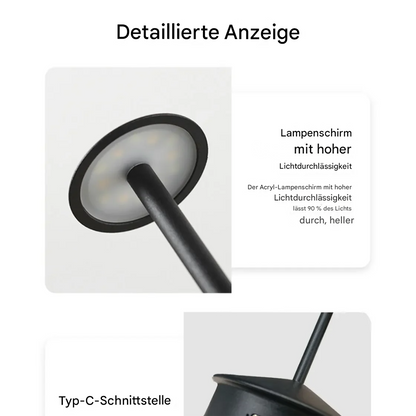 Kabellose LED Tischlampe dimmbar – Moderne Akku Tischleuchte mit Touch-Sensor, Warm-/Neutral-/Kaltweiß, USB-C, Aluminium Design