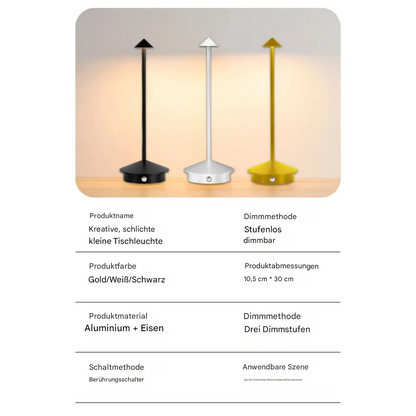 Kabellose LED Tischlampe dimmbar – Moderne Akku Tischleuchte mit Touch-Sensor, Warm-/Neutral-/Kaltweiß, USB-C, Aluminium Design