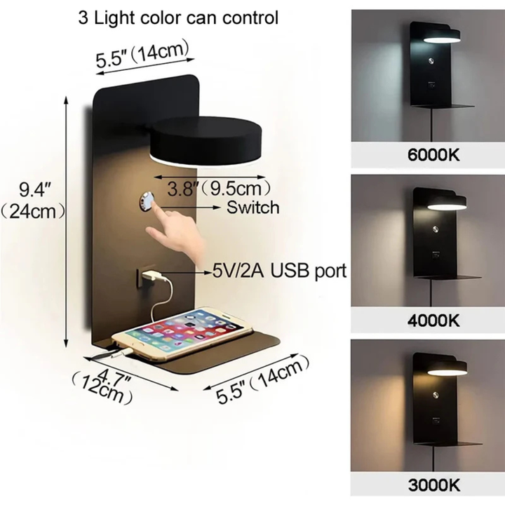 Chargevia™ | LED-Wandleuchte mit USB &amp; Ablage