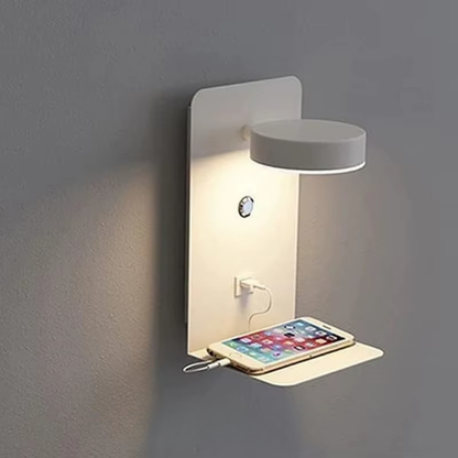 LED Wandleuchte mit USB-Port & Ablage – 3 Farbtemperaturen, Touch-Schalter, moderne Wandlampe fürs Schlafzimmer