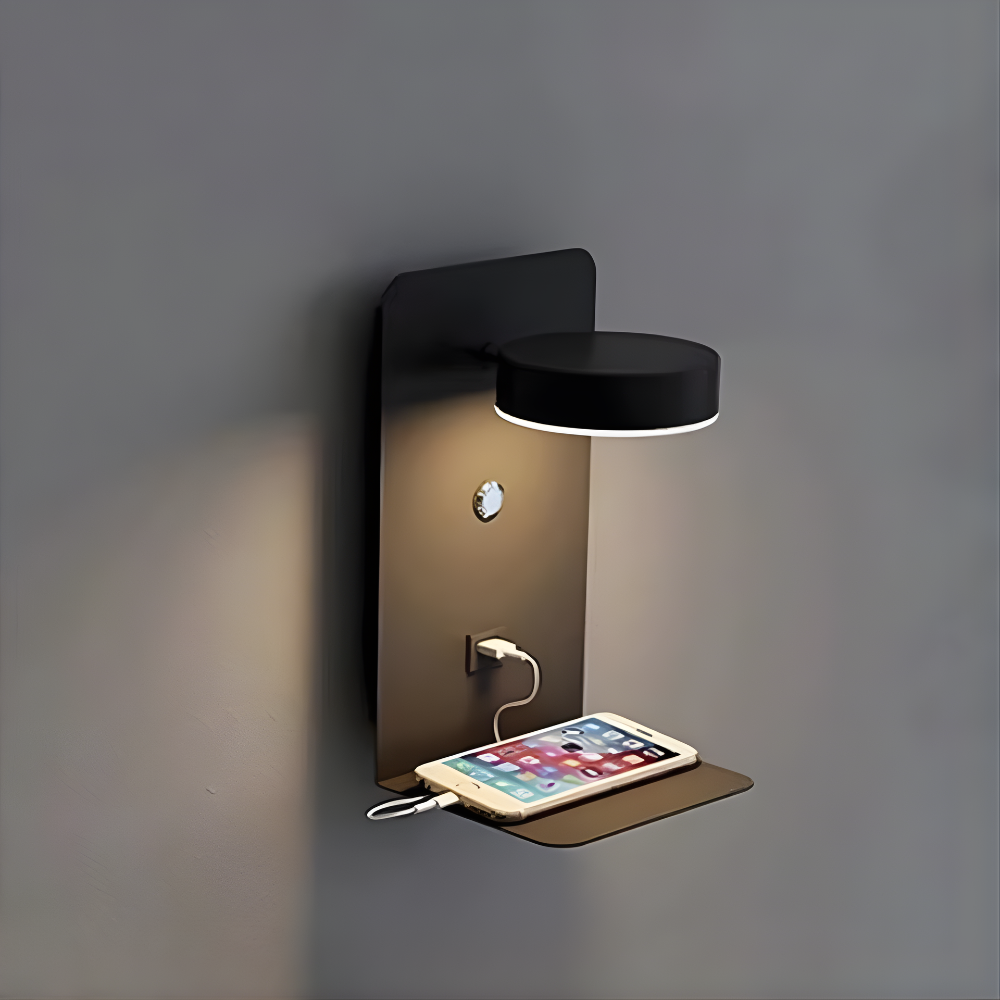 Chargevia™ | LED-Wandleuchte mit USB & Ablage Schwarz
