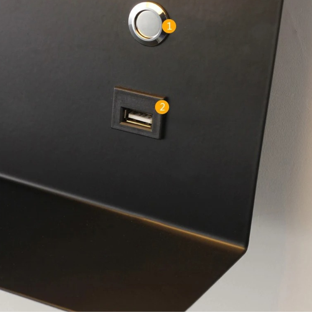 LED Wandleuchte mit USB-Port & Ablage – 3 Farbtemperaturen, Touch-Schalter, moderne Wandlampe fürs Schlafzimmer