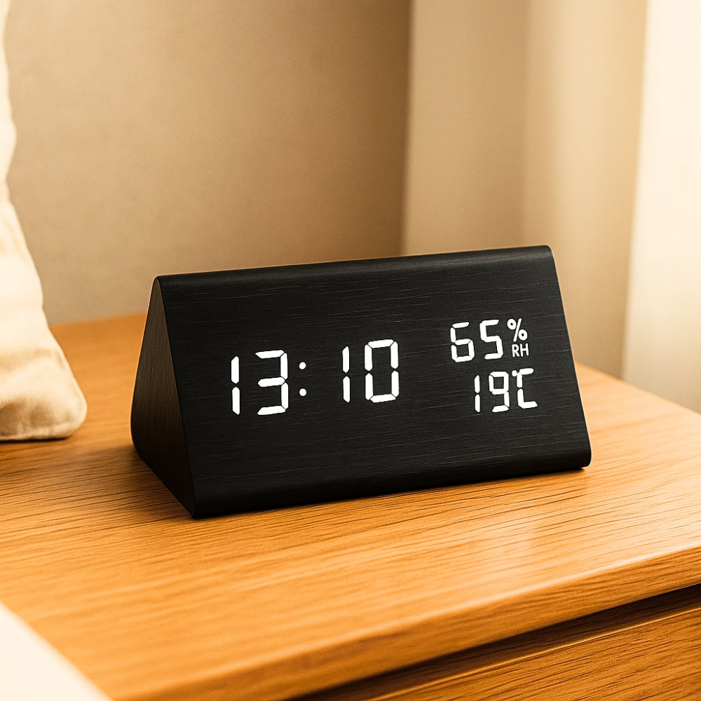Digitaler LED-Wecker in Holzoptik
